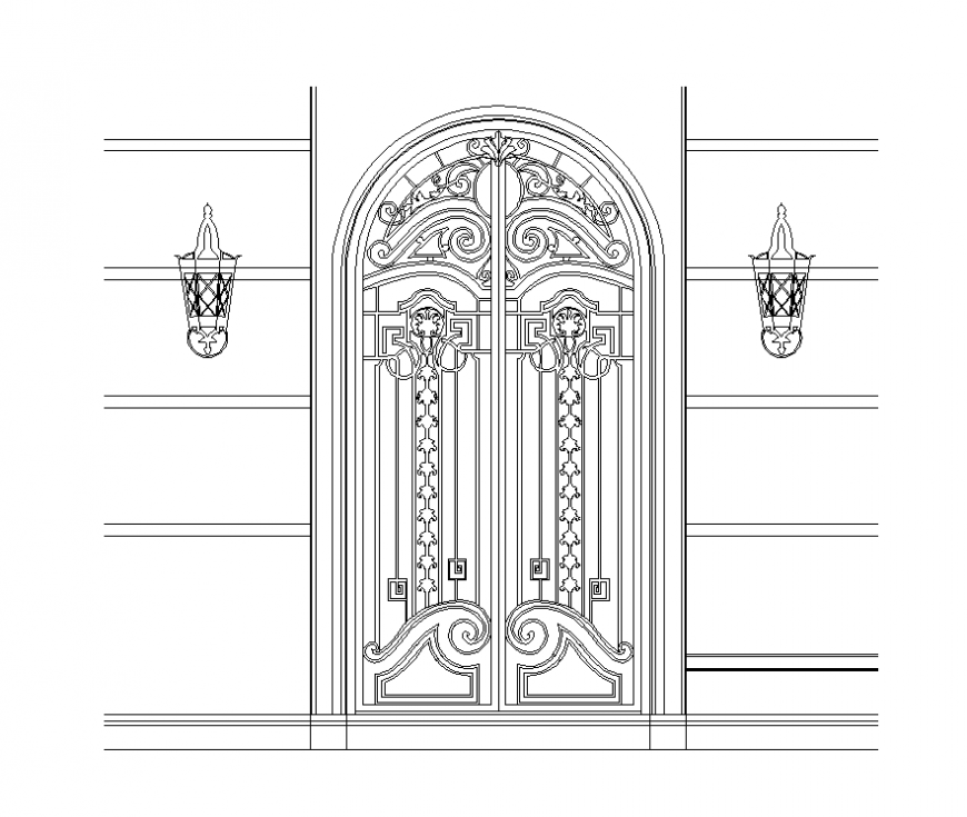 Entrance gate detail elevation 2d view dwg file