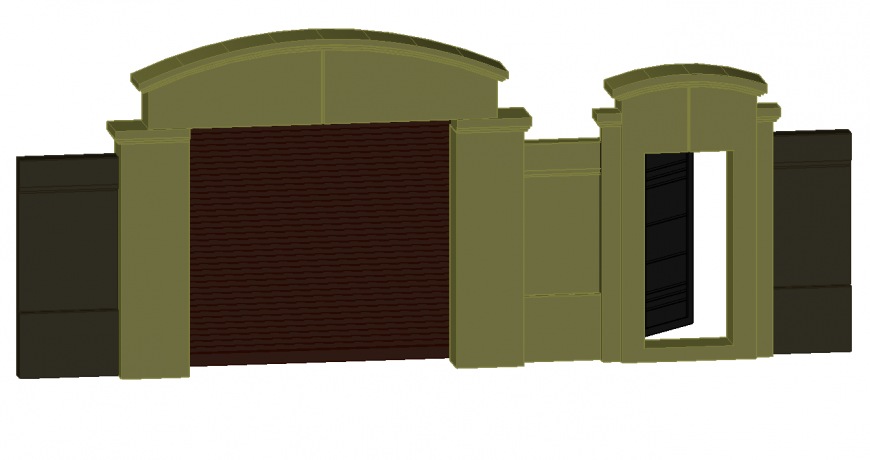 Entrance gate detail elevation layout 3d model autocad file