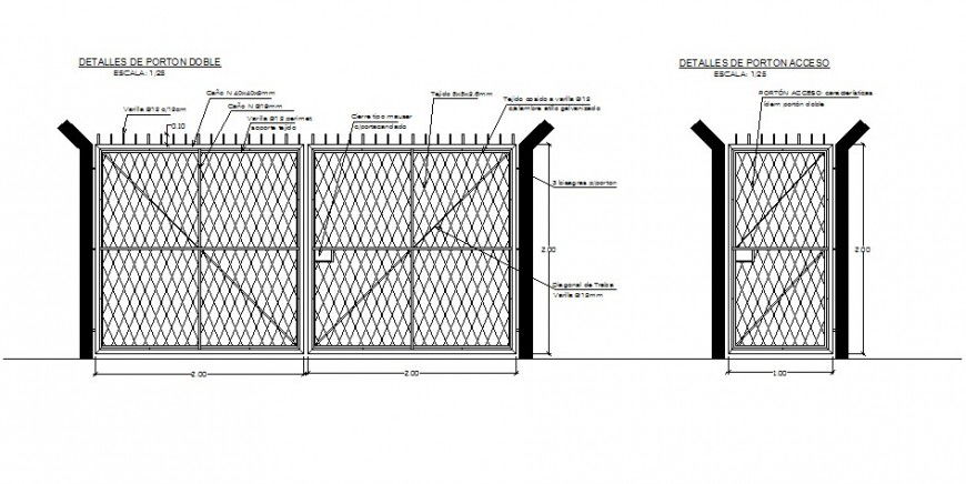 Entrance gate details elevation 2d drawing in autocad