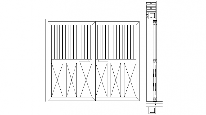 Entrance gate drawings 2d view elevation autocad file