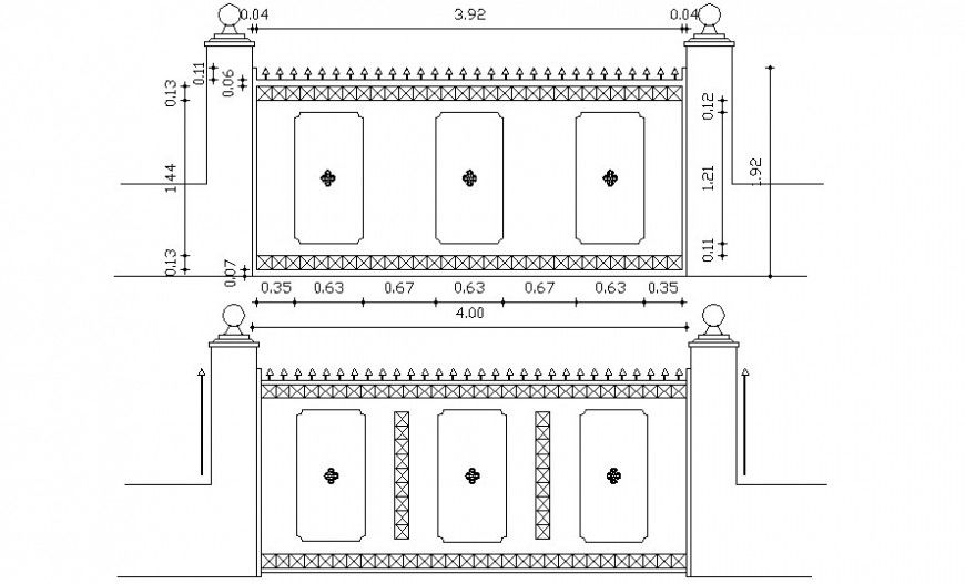 Entrance gate elevation drawing in autocad