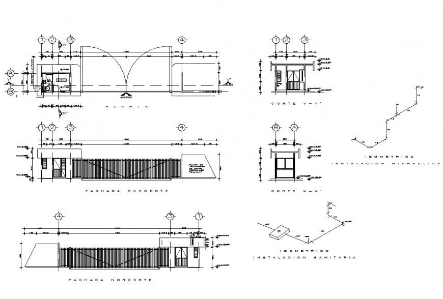 Entrance gate plan, elevation and section 2d view CAD structure layout file in autocad format