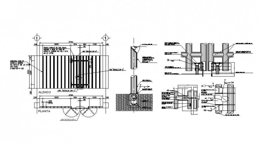 Entrance gate plan and elevation drawings autocad software file