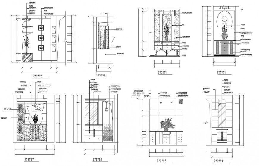 Entrance side table elevation, section and auto-cad drawing details for drawing room dwg file
