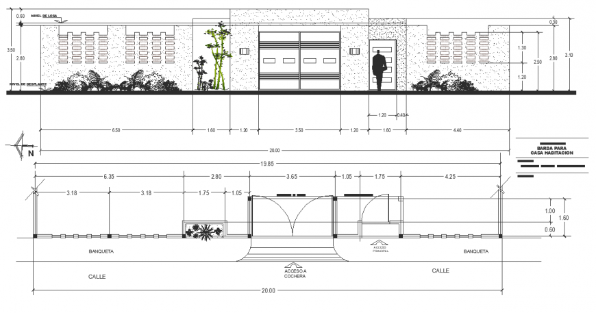 Entrance wall design elevation and plan drawing in dwg file.