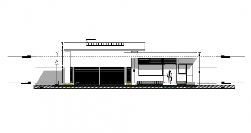 Entry access gate elevation details of industrial plant dwg file