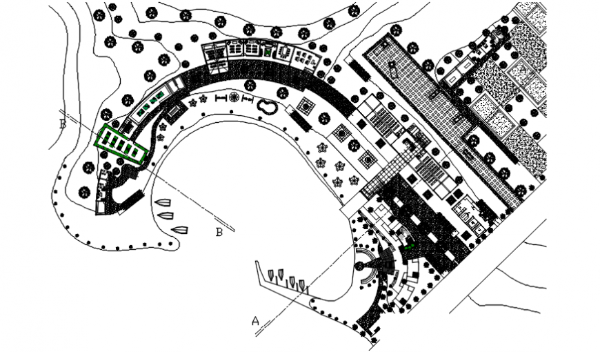 Environmental government center distribution plan and landscaping structure details dwg file