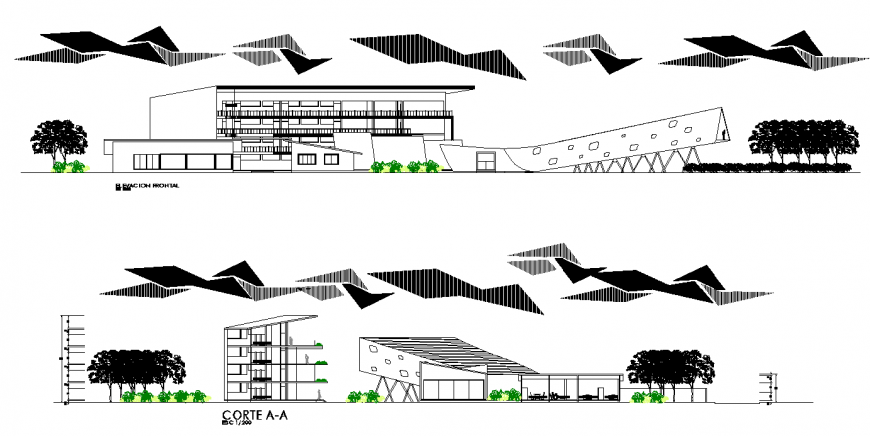 Environmental institute detail elevation and section layout dwg file