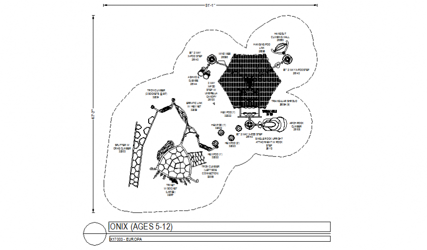 Europa Onix design for playing area plan with a dimension of area dwg file