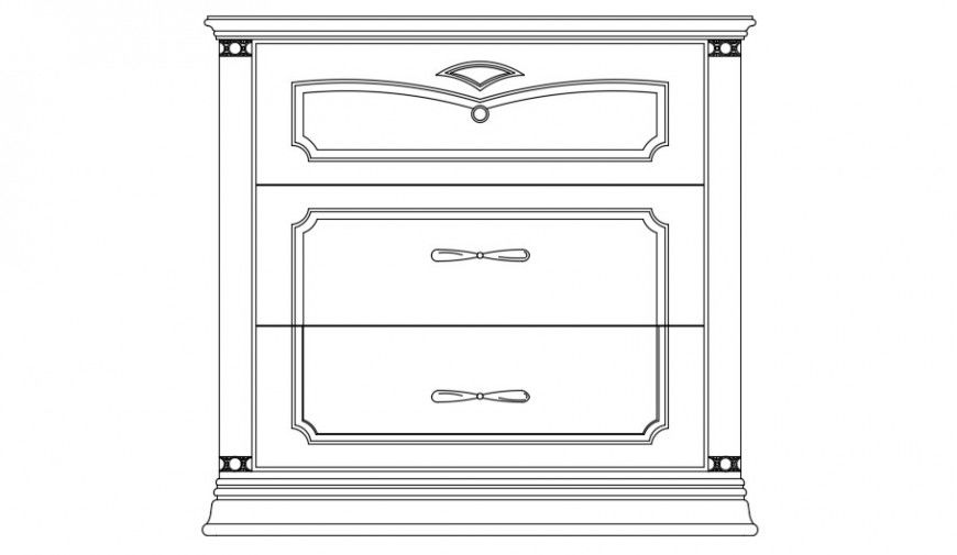 European bed side table elevation block drawing details dwg file