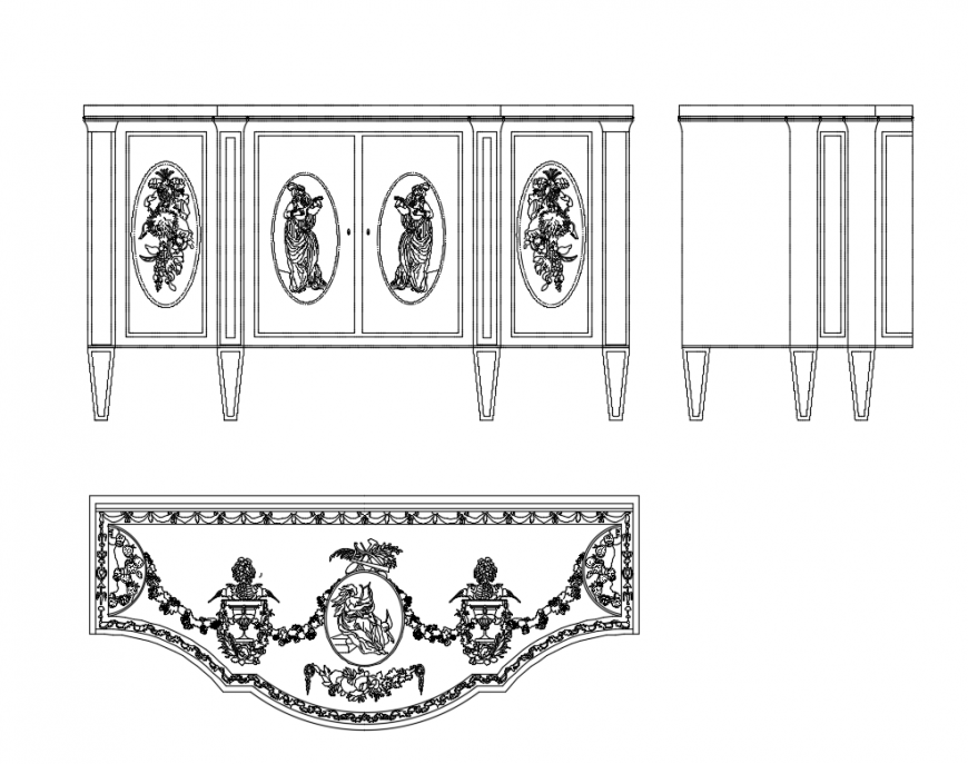 European classical dining table elevations cad block details dwg file