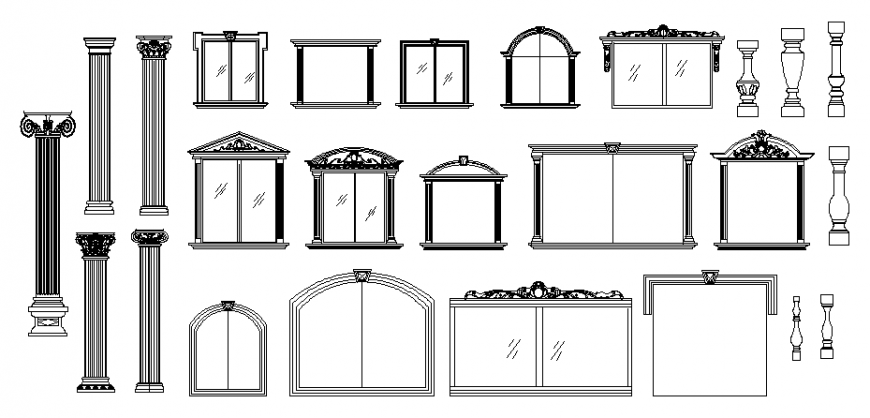 European indoor doors and column elevation blocks cad drawing details dwg file