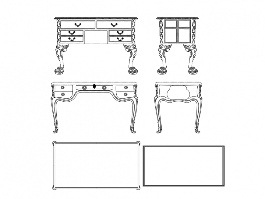 European style writing desk with cabinet cad block details dwg file