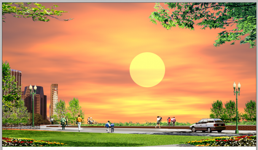 Evening scenario of street detail elevation 3d model photo shop file