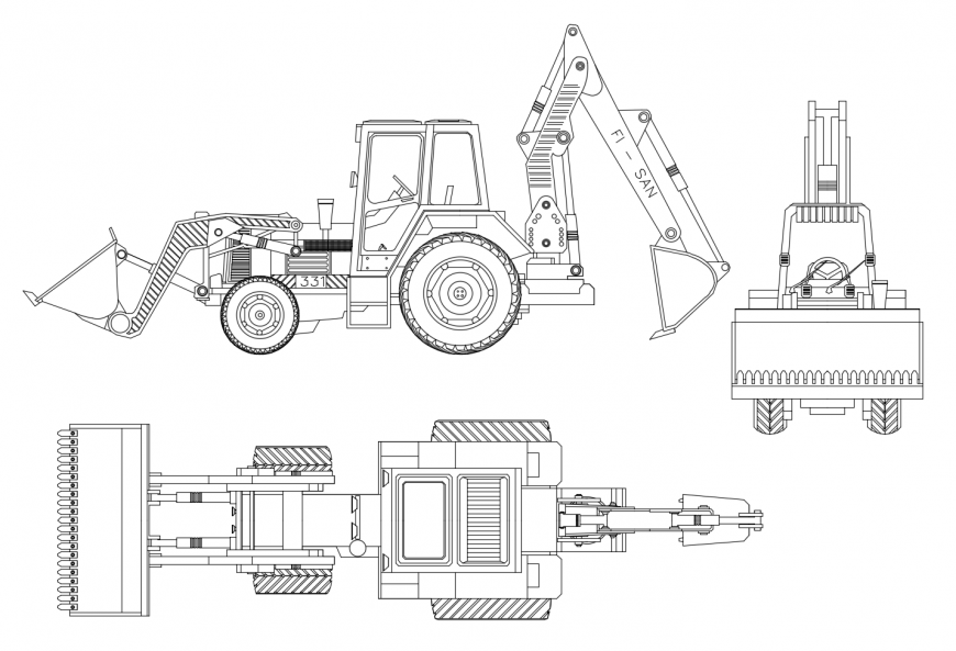 Excavator machine detail 2d view autocad file