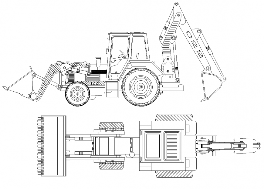 Excavator machine vechicle detail elevation 2d view layout file