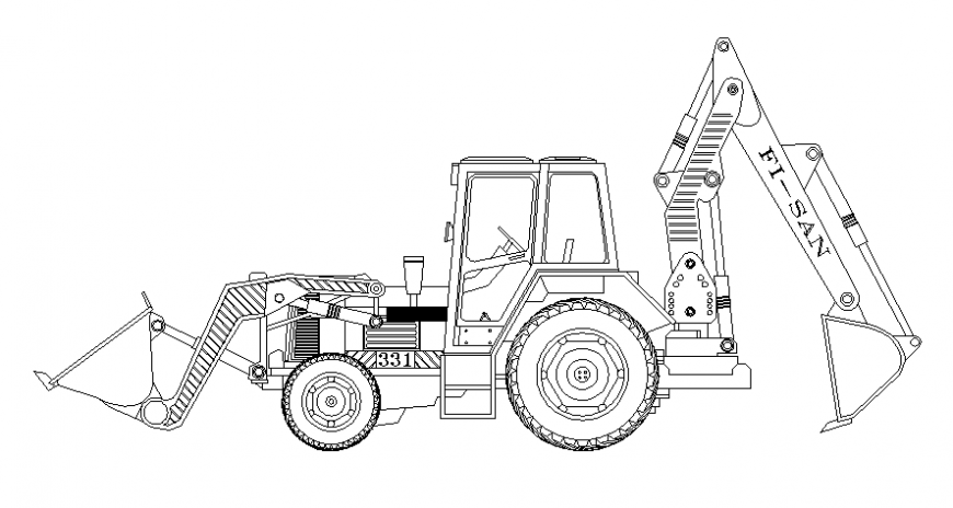 Excavator Machinery units drawings 2d view elevation autocad software file