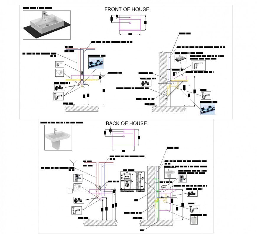 Execution detail for sanitary fixtures autocad file