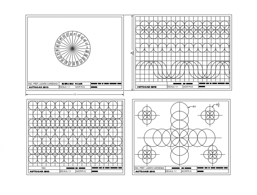 Exercises with circles cad structure details dwg file