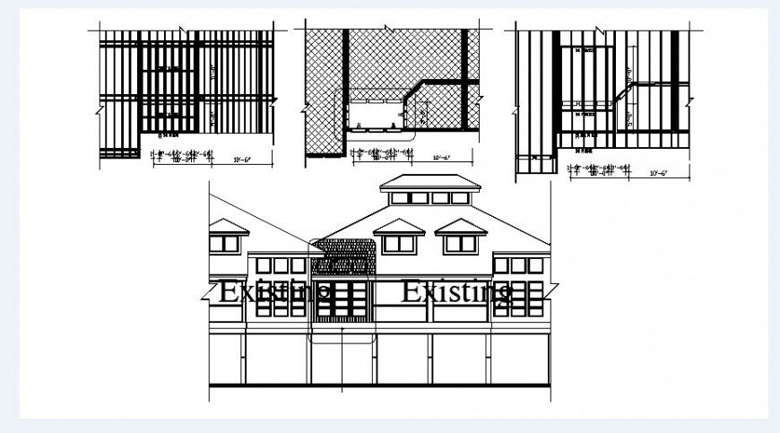Existing house main elevation and structure cad drawing details dwg file