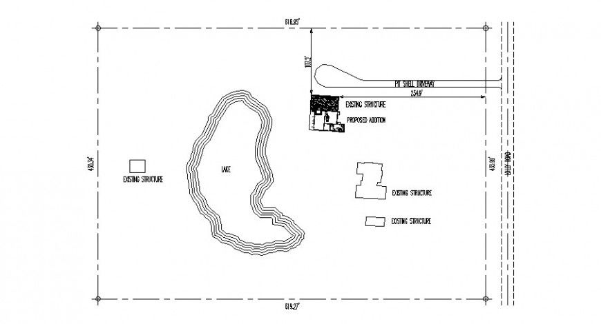 Existing house near lake site plan cad drawing details dwg file