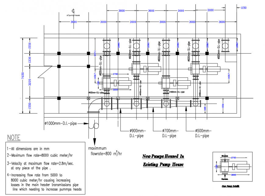 Existing new pump house plumbing structure details dwg file