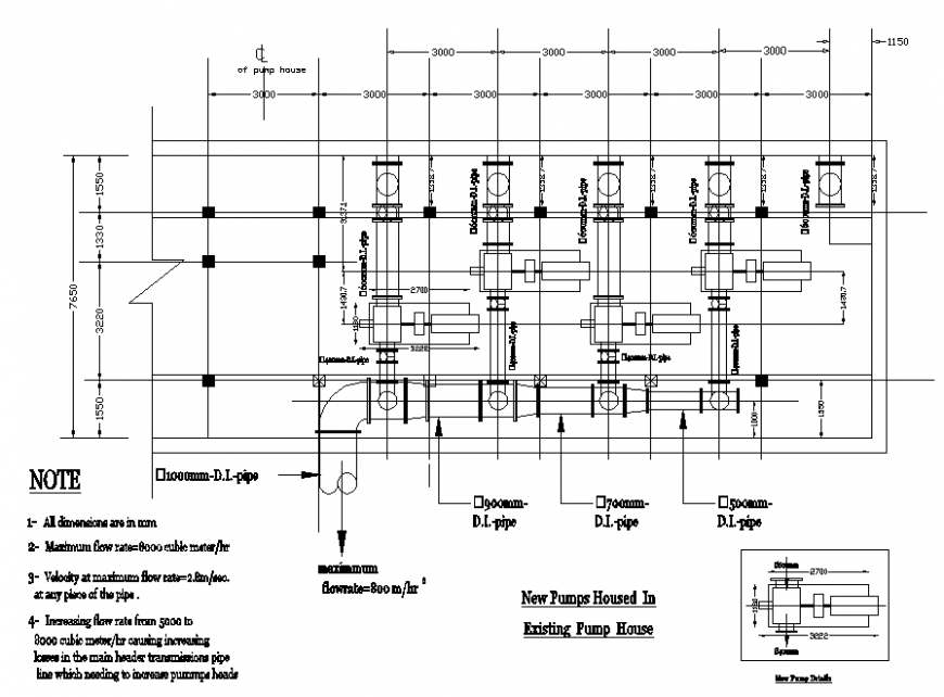Existing pump house structure cad plumbing details dwg file