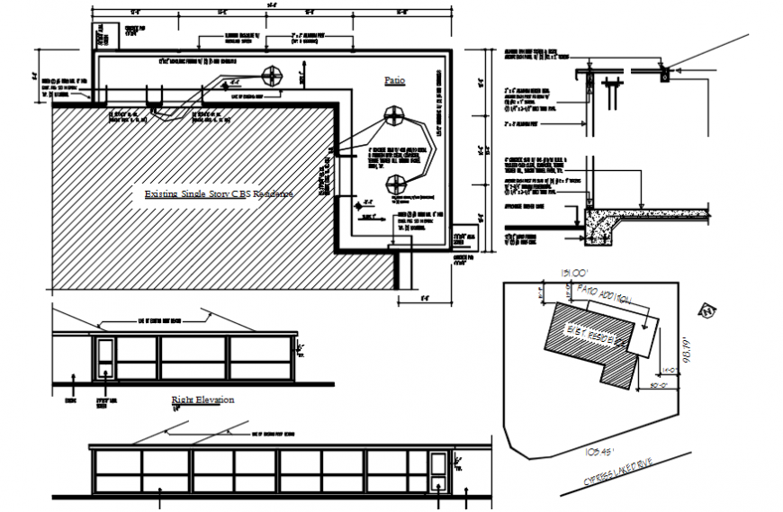 Existing single story residence site plan cad drawing details dwg file