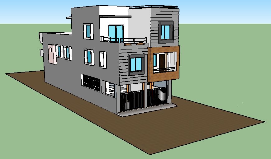 Exterior 3d model elevation of a bungalow.