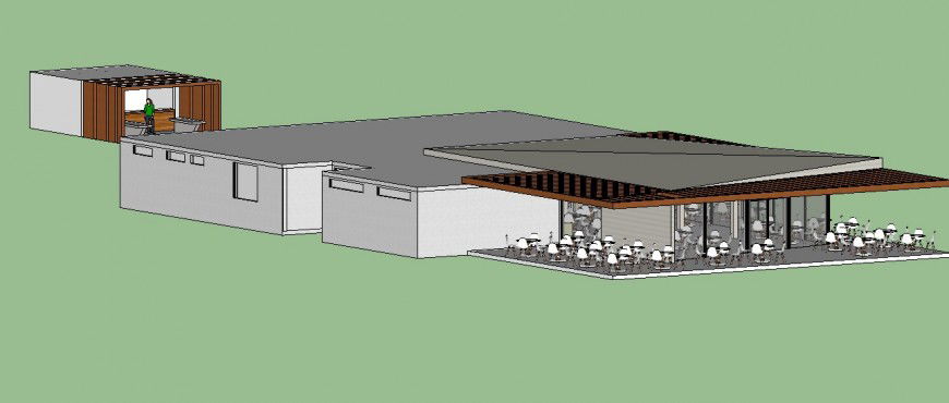 Exterior 3d restaurant model furniture detail dwg file