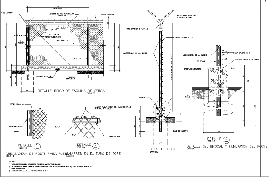 Exterior boundary fence detail drawing in dwg AutoCA file.