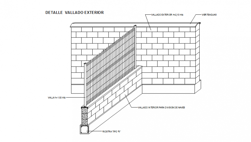 Exterior brick wall plan layout file