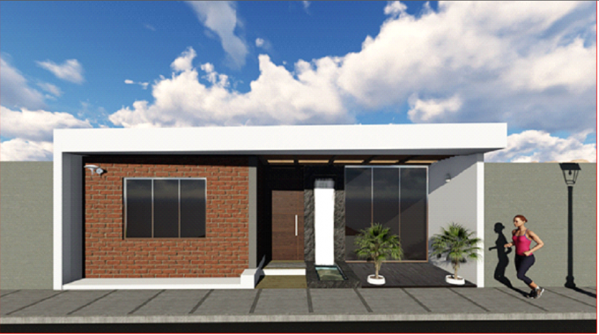 Exterior concept of a bungalow detailing dwg file