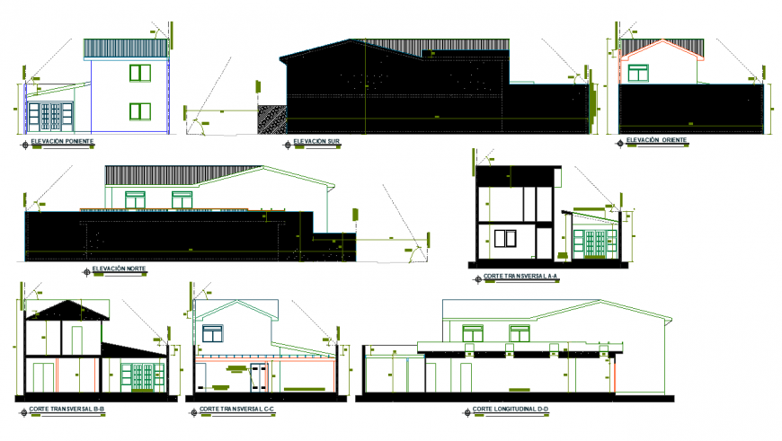 Exterior elevation of commercial house in dwg AutoCAD file.