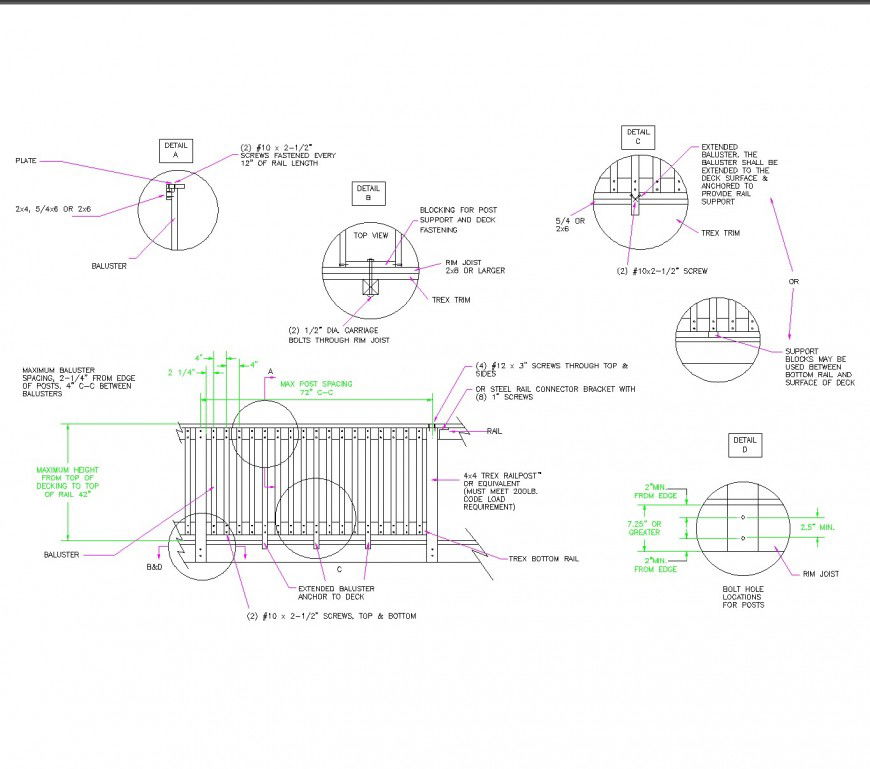 Exterior post raised rail dwg file