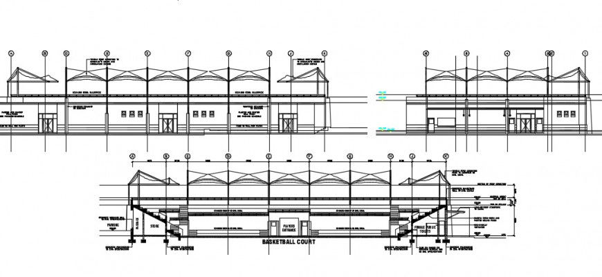 Exterior view of a basket ball stadium elevation detail dwg file