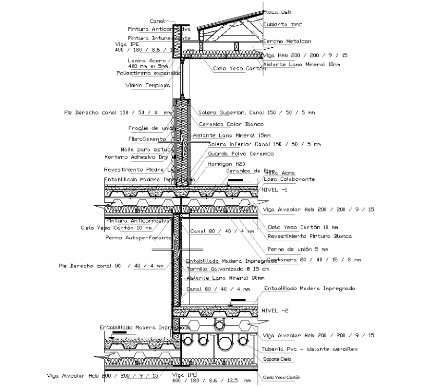 Exterior wall slab construction detail drawing in dwg AutoCAD file.