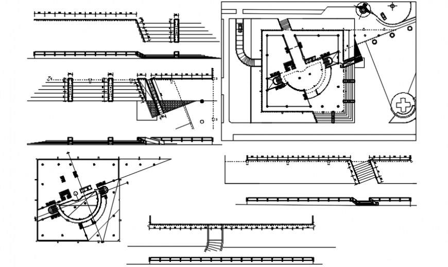 External handrails and fence sections and structure details dwg file