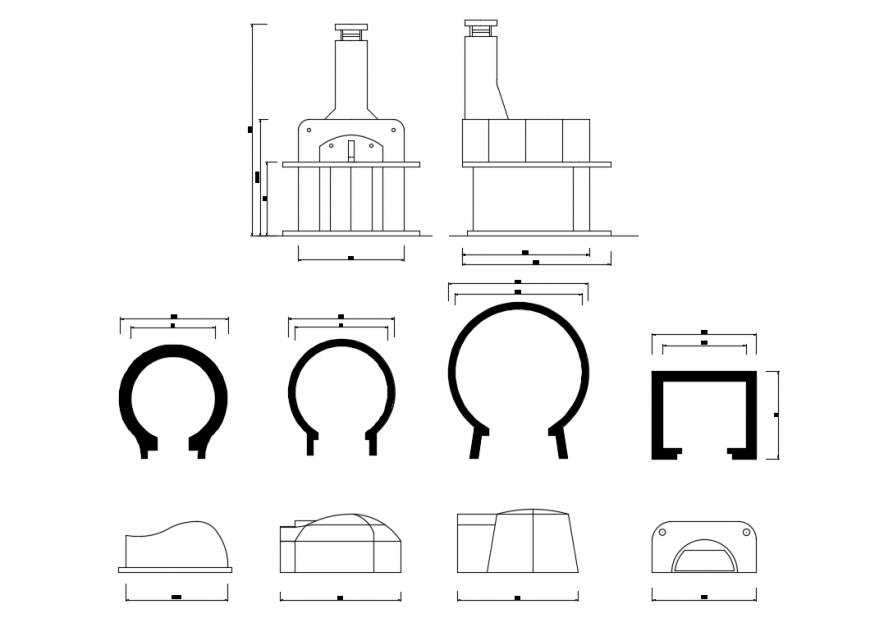 External ovens front and side elevation cad drawing details dwg file