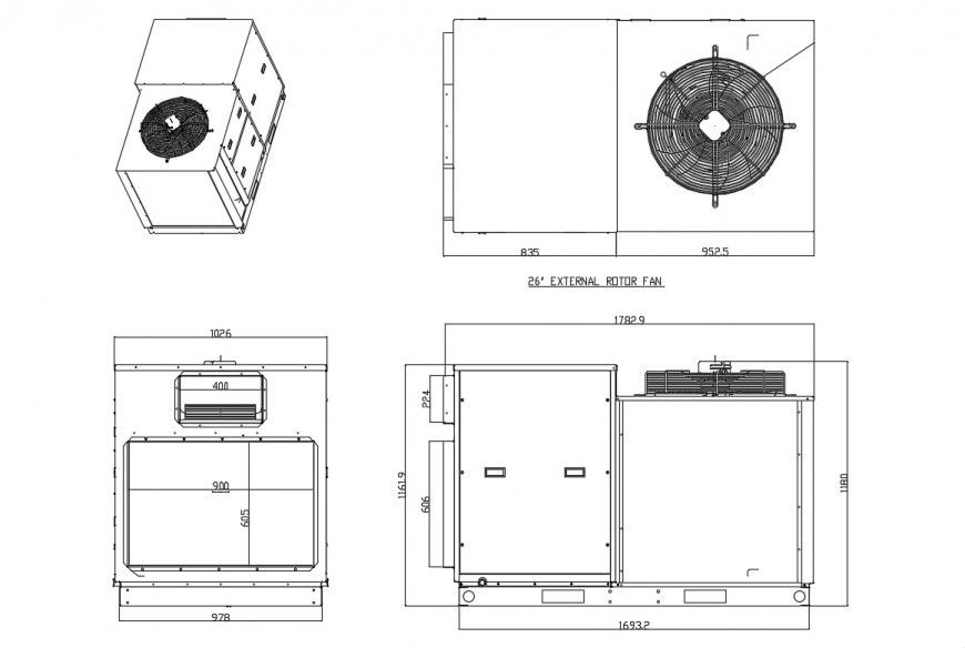 External rotor fan layout plan in dwg file