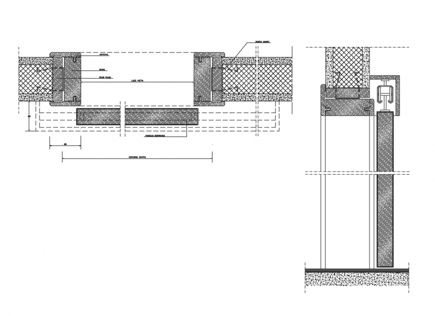 External sliding door installation and joints details dwg file