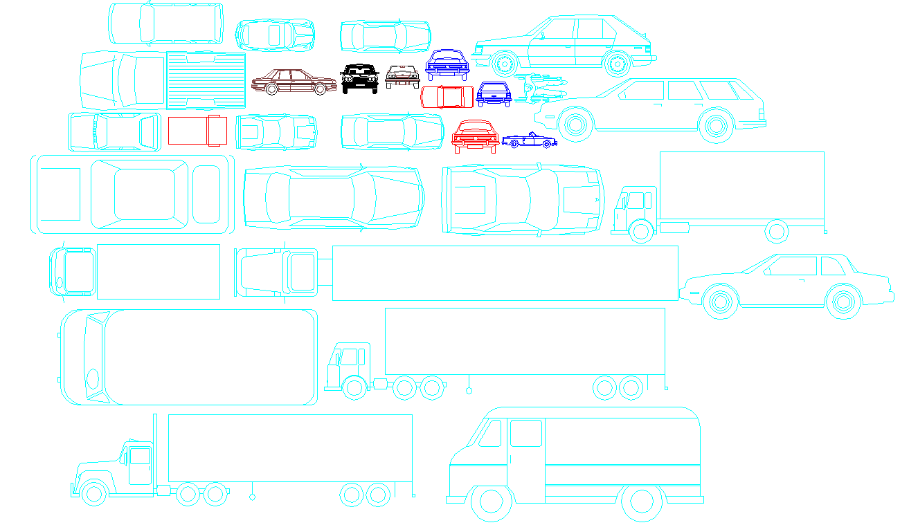 Car block AutoCAD with vehicle plans for architecture and site design