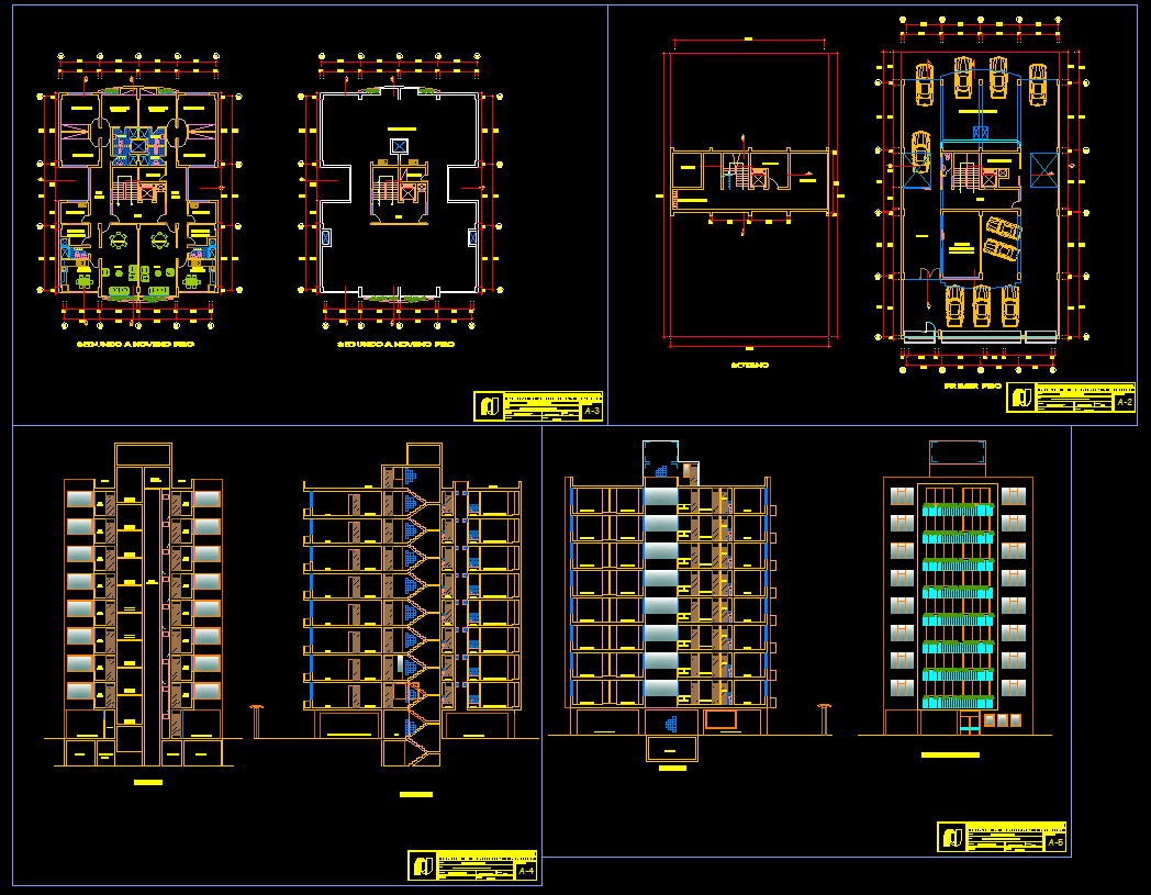 Apartment Building AutoCAD DWG File with Floor Plans and Layouts