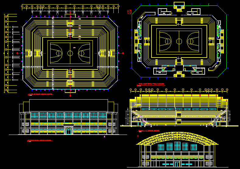 Complete Stadium Design CAD Drawing with Detailed Plans and Elevations