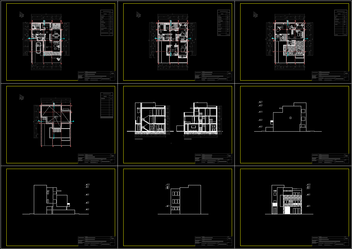 House Design CAD Drawing with Floor Plan Elevation and Section Details