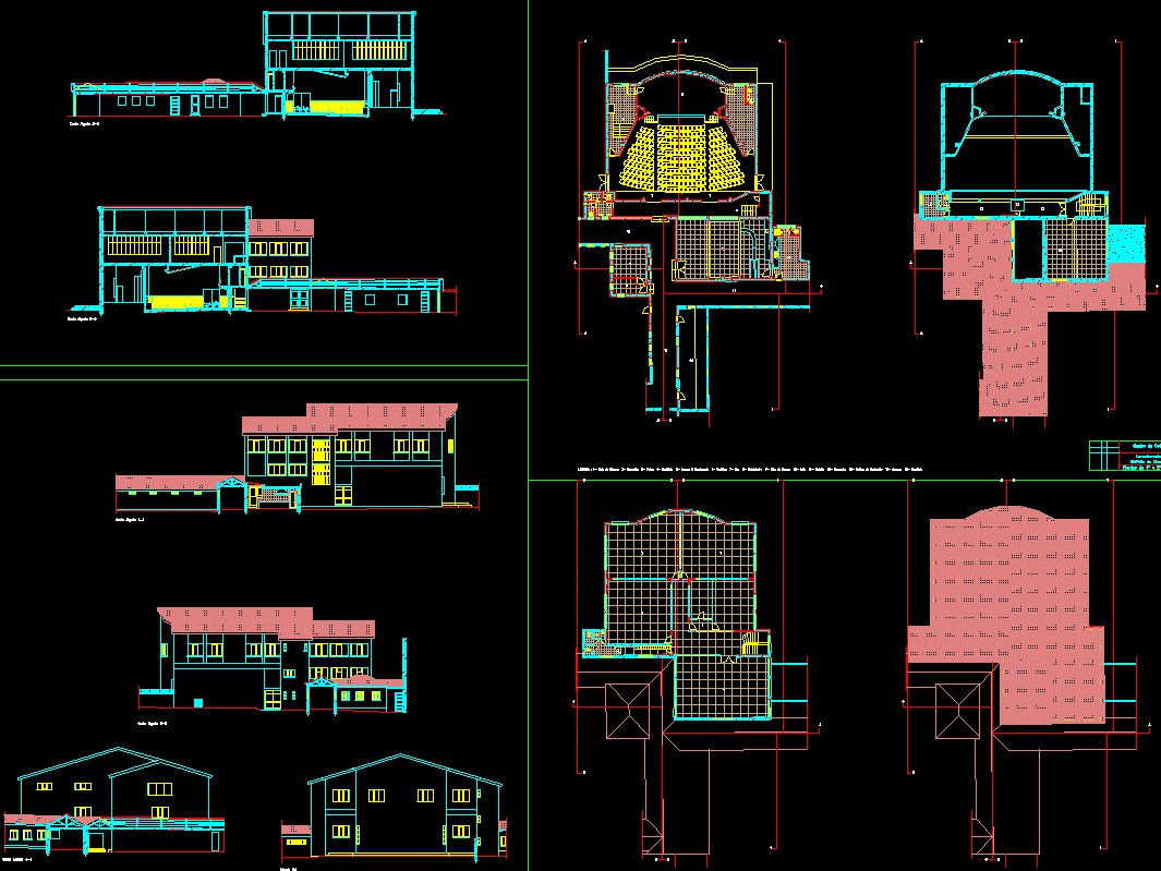 Multipurpose Auditorium 70x45m AutoCAD DWG Plan with Elevations