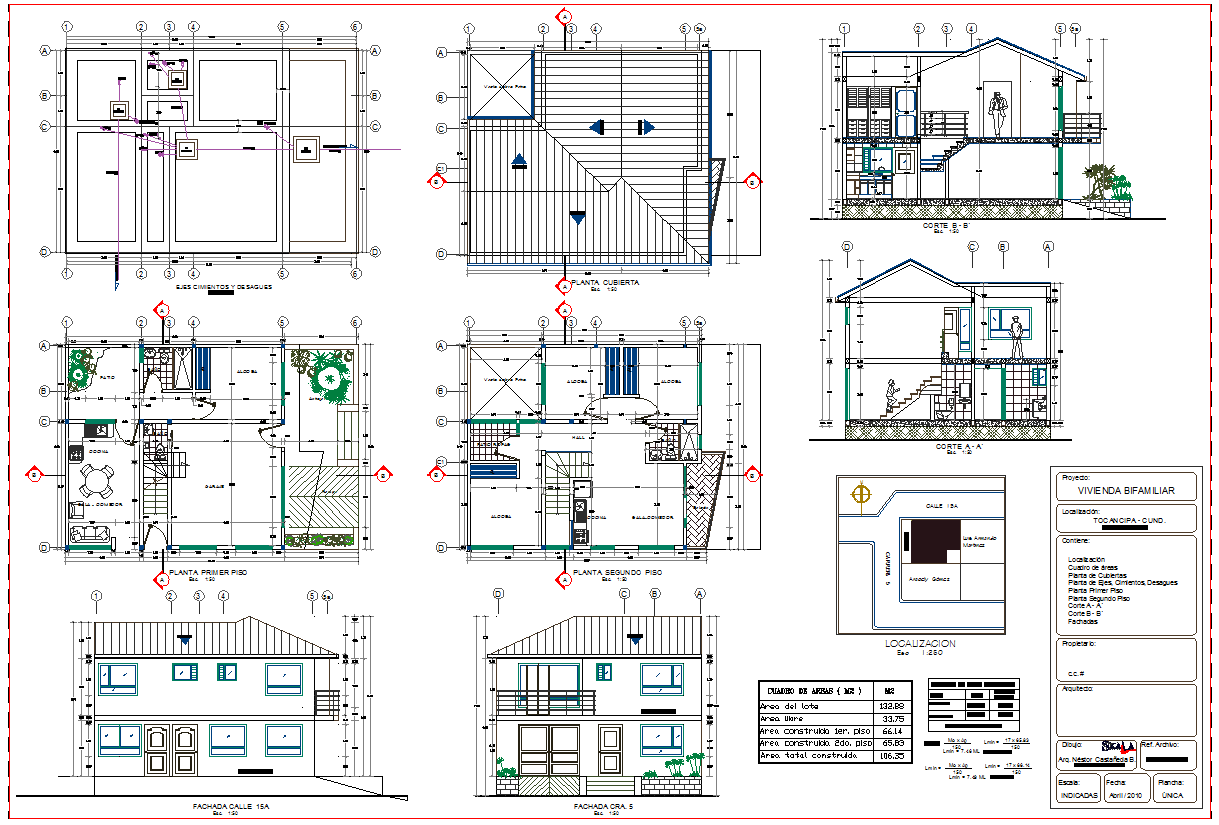 Two Story 4BHK House AutoCAD Drawing with Plans and Elevations