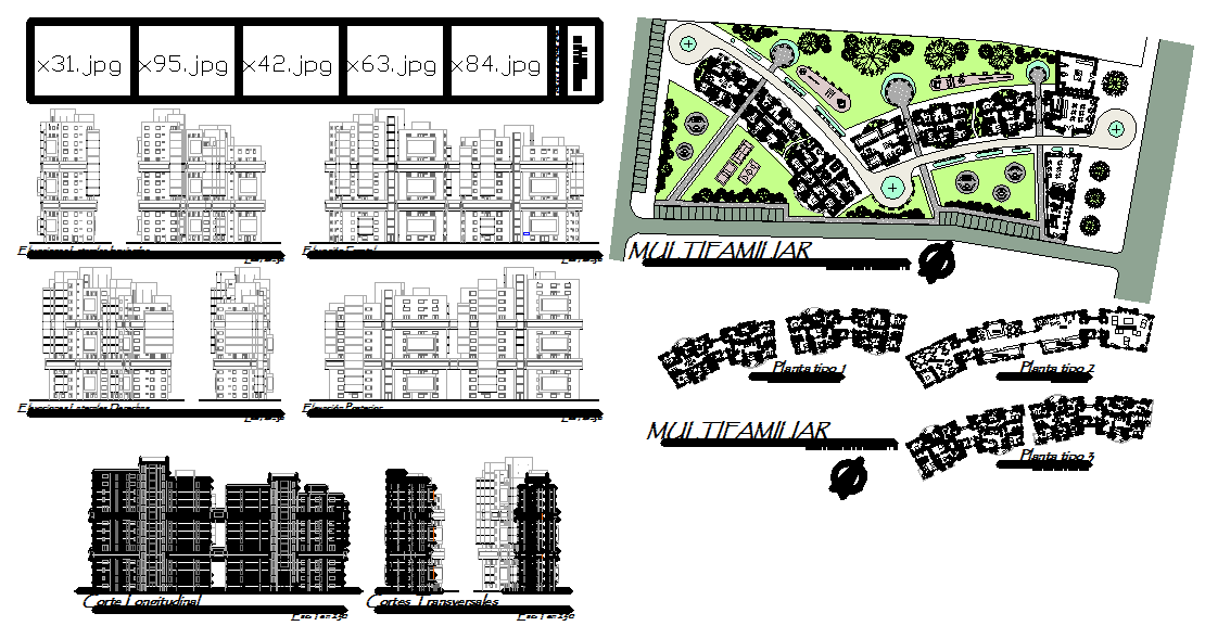 Multifamily Home Project Layout with Floor Plans and Elevation