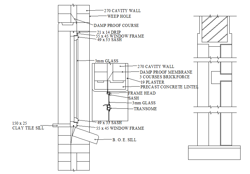 DWG Plan of Window Sill Detail for CAD Design Project