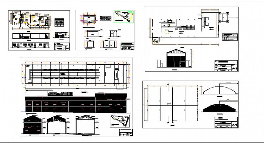 Fabric industrial plant elevation, section and plan details dwg file